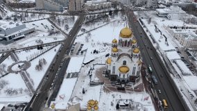 Yekaterinburg / Russia    , Aerial video from Yekaterinburg in the winter time , city in Russia   , taken by drone camera 