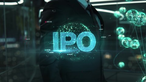 Businessman with IPO hologram concept