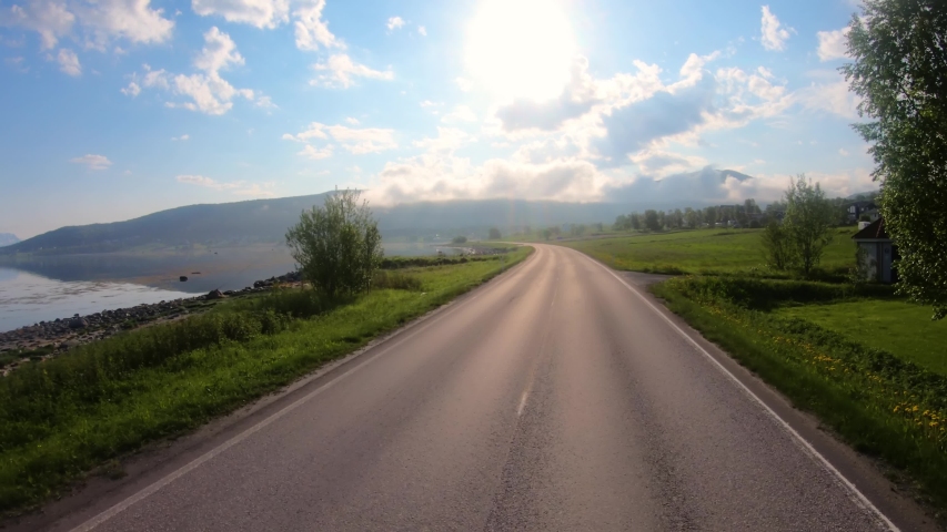 Vehicle point-of-view Driving a Car on a Road in Norway Royalty-Free Stock Footage #1045525828