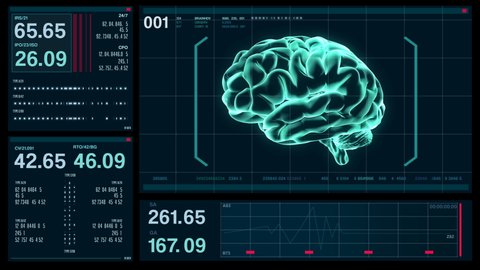 Futuristic Digital Screen HUD Brain Data. Medical Background