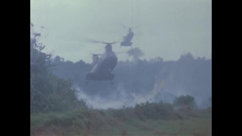 CIRCA 1966 - Helicopters are used to transport US Marines across Vietnam.