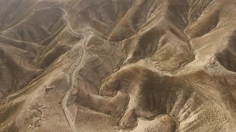 Aerial of desert roads and hills of Wadi Qelt. West Bank. Israel. DJI-0177-05