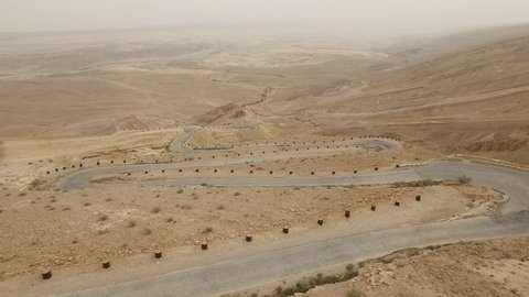 Aerial view of zigzag road of Scorpion Pass. Negev Desert. Israel. DJI-0215-03