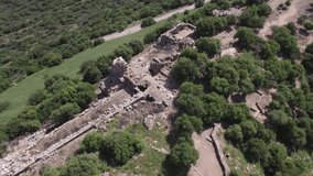 Top aerial view of Nimrod Fortress walls and Watch Tower ruins. DJI-0223-04