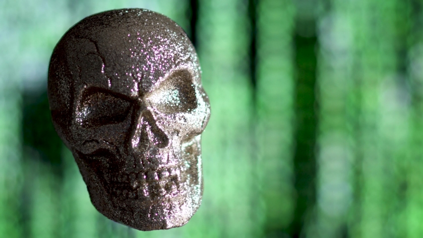 Scull on abstract data matrix green background