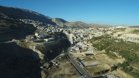 Aerial of entrance to Majdal Shams druze town. Israel. DJI_0028-02