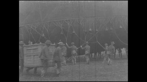 CIRCA 1910s - Soldiers prepare to launch a scouting balloon, World War I, 1918