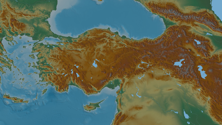 Çankiri, province with its capital, zoomed and extruded on the relief map of Turkey in the conformal Stereographic projection