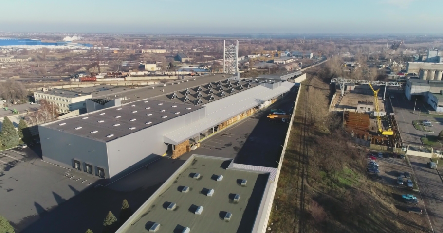 Modern factory from the air, exterior of the modern factory from above, span over the new factory