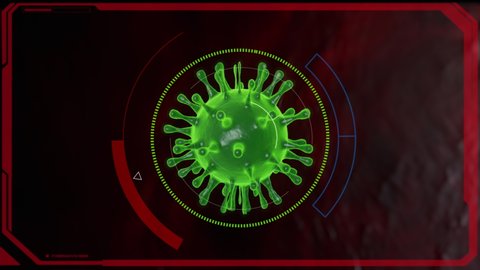 Green virus molecule in red frame and spinning elements. Virus of coronavirus agent inside human body Video de stock