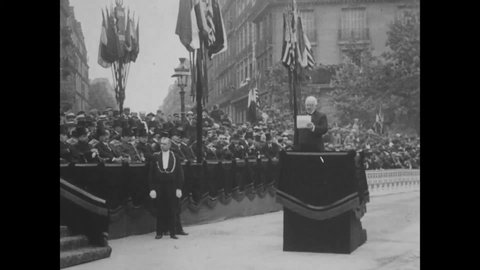 CIRCA 1918 - Minister Pichon and Ambassador Sharp give speeches at an Independence Day celebration in Paris.