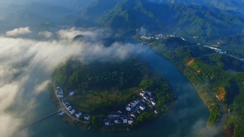Well-preserved Ancient Villages in Wuyuan County, Jiangxi province, China. (aerial photography)