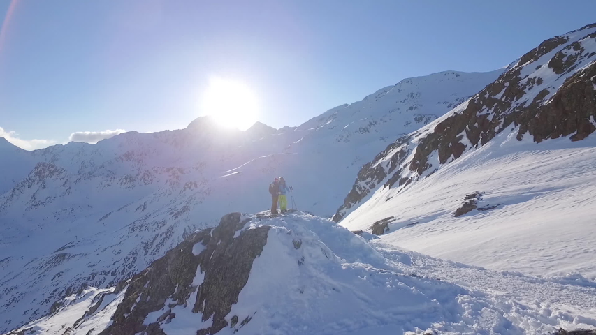 Two people snow show trekking in the mountains of South Tyrol