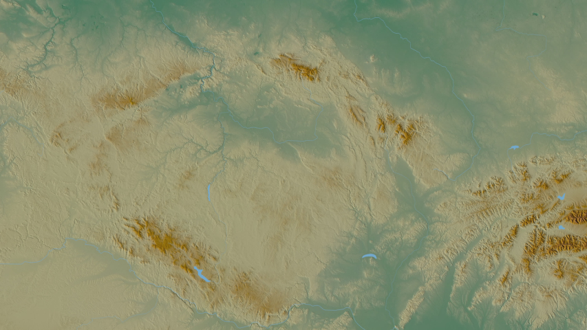 Olomoucký, region with its capital, zoomed and extruded on the relief map of Czech Republic in the conformal Stereographic projection