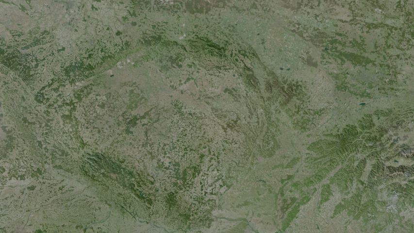 Moravskoslezský, region with its capital, zoomed and extruded on the satellite map of Czech Republic in the conformal Stereographic projection