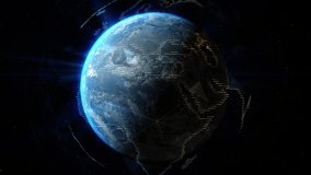 The earth in outer space. Effects technology design in video Global world network and telecommunication on earth. Elements of this image furnished by NASA.