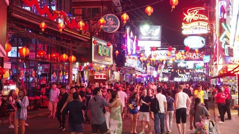 January 20, 2020: Famous red light district Walking street in Pattaya with ...