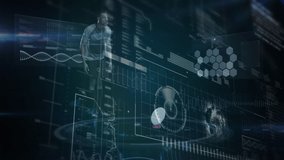 Animation of data processing, scope scanning and analytics with a male rugby player kicking a rugby ball in the background - Powered by Shutterstock - Get 15% off with code: PIKWIZARD15