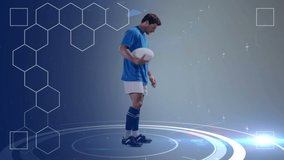 Animation of data processing, scope scanning and analytics with a male rugby player running holding a rugby ball in the background - Powered by Shutterstock - Get 15% off with code: PIKWIZARD15