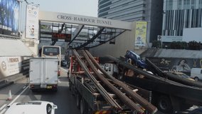 HONG KONG/CHINA- MAY 13, 2016: Driving through Hong Kong's Cross-Harbour Tunnel 
