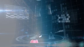 Animation of data processing, scope scanning and analytics with the low section of a rugby player placing and kicking a rugby ball against a black background - Powered by Shutterstock - Get 15% off with code: PIKWIZARD15