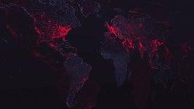Global map of human world. Peaceful blue planet Earth turning, becoming red with blinking dots, network signals. Concept of information, disease, virus of pandemic spreading worldwide. Covid-19 alert. - Powered by Shutterstock - Get 15% off with code: PIKWIZARD15