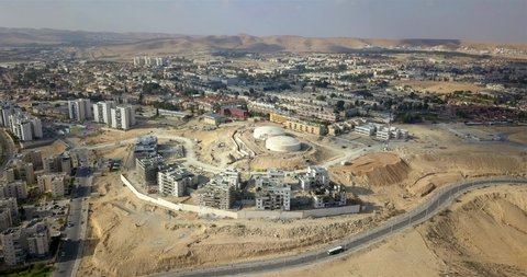 Drone footage over Dimona City in Negev desert, Israel