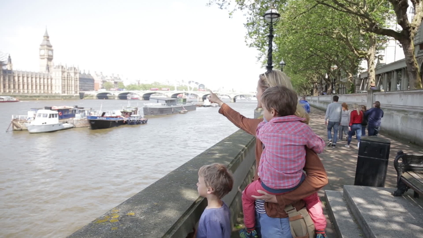 Mother with sons enjoying sightseeing during a city trip to London