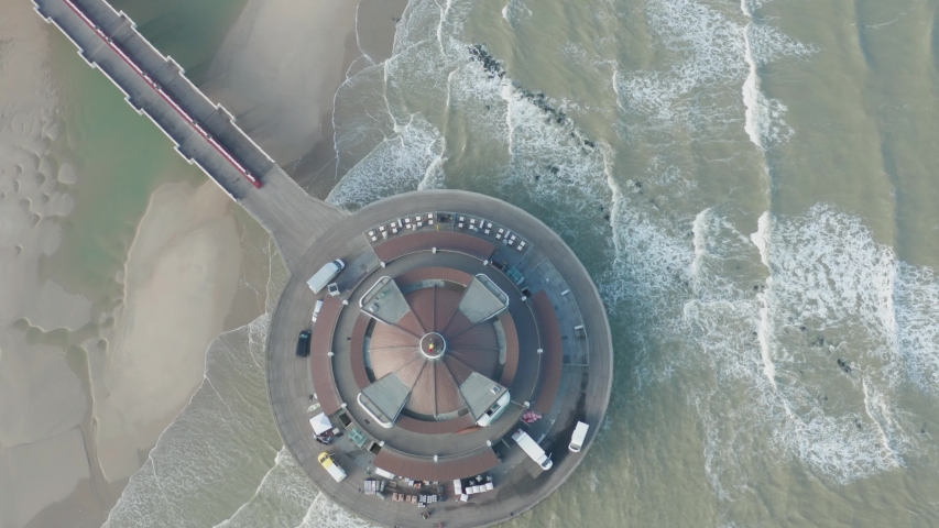 Pier van Blankenberge 1933 North Sea  Atlantic coast top view aerial coastline