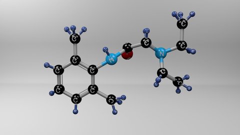Lidocaine molecule. Molecular structure of xylocaine, local anesthetic with antiarrhythmic properties. Luma matte.