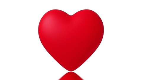 Red heart on a white background. Heart for Valentine's day. Heart 3d animation, 360 degree rotation. Looped. 4K video