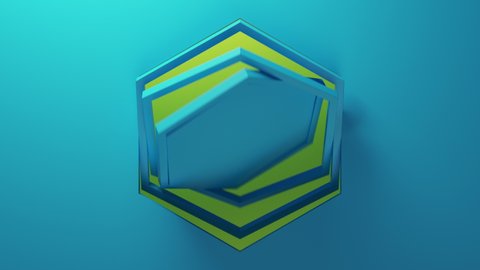 Blue background with hexagons rotating in the center of frame. Camera slowly moving back. Beautiful loopable render in 4k.