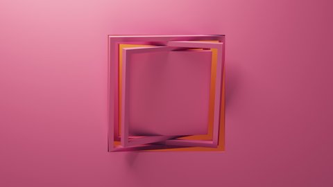 Pink background with squares rotating in the center of frame. Camera slowly moving back. Beautiful loopable render in 4k.