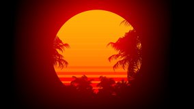 Retro 80s style sunset and palm trees background. Perfectly seamless looped background animation.