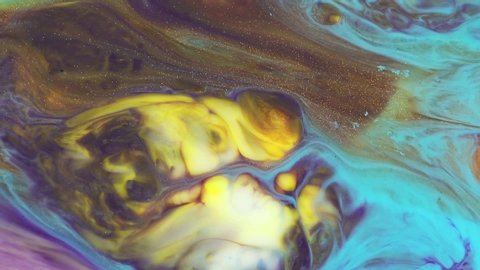 Contemporary fluid art, acrylic flow animation. Colorful liquid, oil paints, aquarelle dyeing motion. Watercolor mix texture close up. Liquid paint patterns of moving surface. Flowing in chaotic