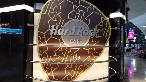 Dubai, UAE - January 2020. The Hard Rock Cafe in Dubai International Airport