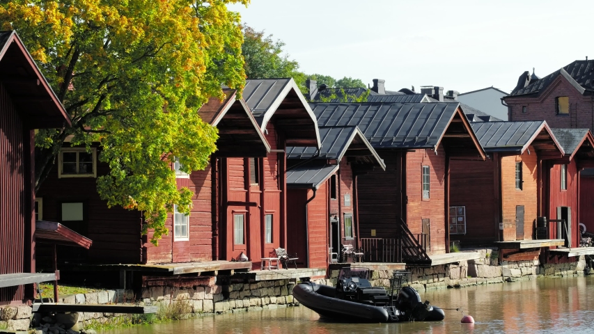 Porvoo, Finland. Old wooden red houses in old town of Porvoo.