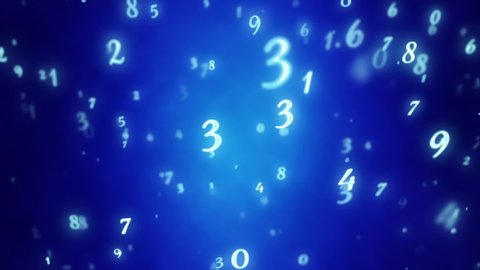 Numerology (secret knowledge about the numbers). Esoteric background with numbers. Soft focus and depth of field. 3D animation. Intro template for captions, title or text. Quick Time, h264, 16-bit col
