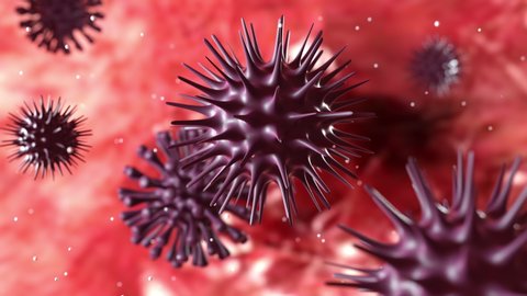 Virus cell in human body. Corona virus or other dangerous cell swimming inside organism. Cancer cells. 3D render of micro virus.