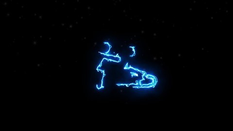 silhouette of a man riding a sleigh   in energy wave simulation and snow effects
