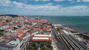 Aerial View Shot of Lisbon, Lisboa, Pombaline Downtown, Portugal