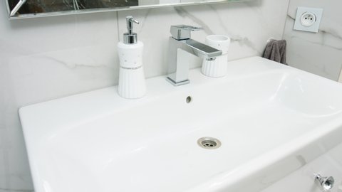 Residence luxury marble bathroom interior, black and white marble bathe 4k