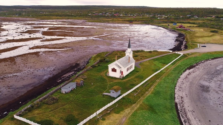Aerial view of Nesseby Kirke church, Nesseby, Norway