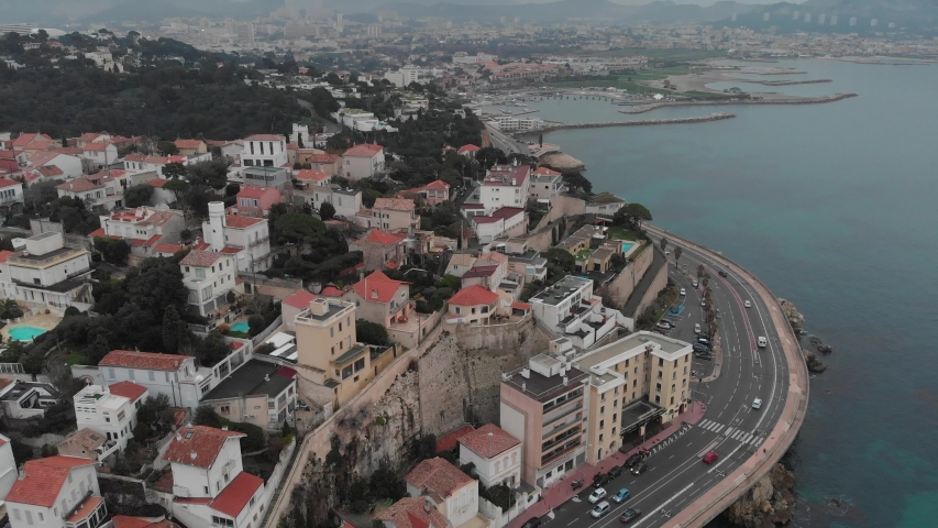 Flying over Marseille beautiful coastline. France 2020