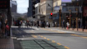 Blur 4K video of Street view of Wellington City centre in New Zealand.