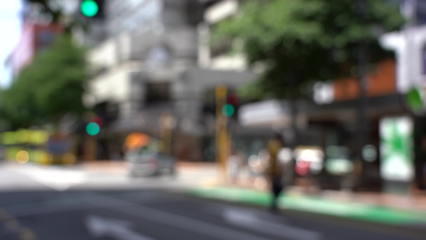 Blur 4K video of Street view of Wellington City centre in New Zealand.