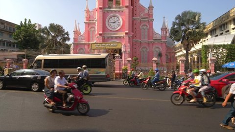 HO CHI MINH CITY, VIETNAM - MARCH 3RD: Tan Dinh Church aka Pink Church in Ho Chi Minh City, Vietnam on March 3rd, 2019