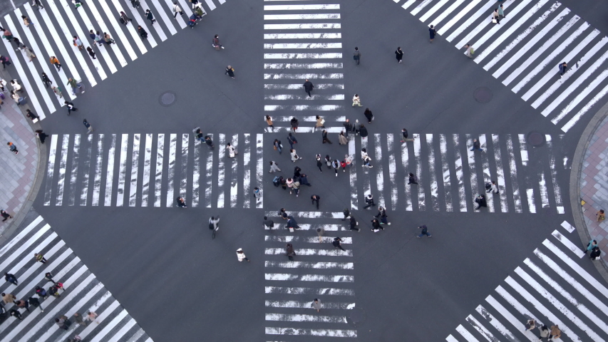 4K High Angle view of busy crowd people pedestrian crossing intersection street crosswalk in Japan. Business people and tourist walking on footpath at downtown district working or shopping in the city Royalty-Free Stock Footage #1045860643