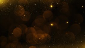 golden particles bokeh abstract background with shining gold Floating Dust Particles Flare star on Black Background in Slow Motion. Futuristic glittering fly movement flickering loop in space. - Powered by Shutterstock - Get 15% off with code: PIKWIZARD15