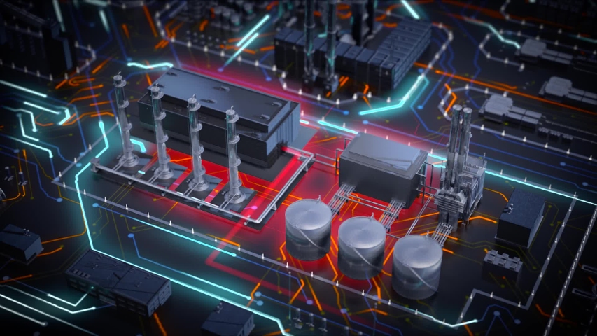 Explosion at refinery plant and electronic circuit board, abstract visual fusion - Powered by Shutterstock - Get 15% off with code: PIKWIZARD15